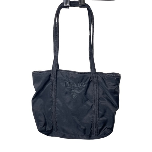 Prada Handbags - Vintage Prada Tessuto Black Nylon Mini Tote embroidery logo